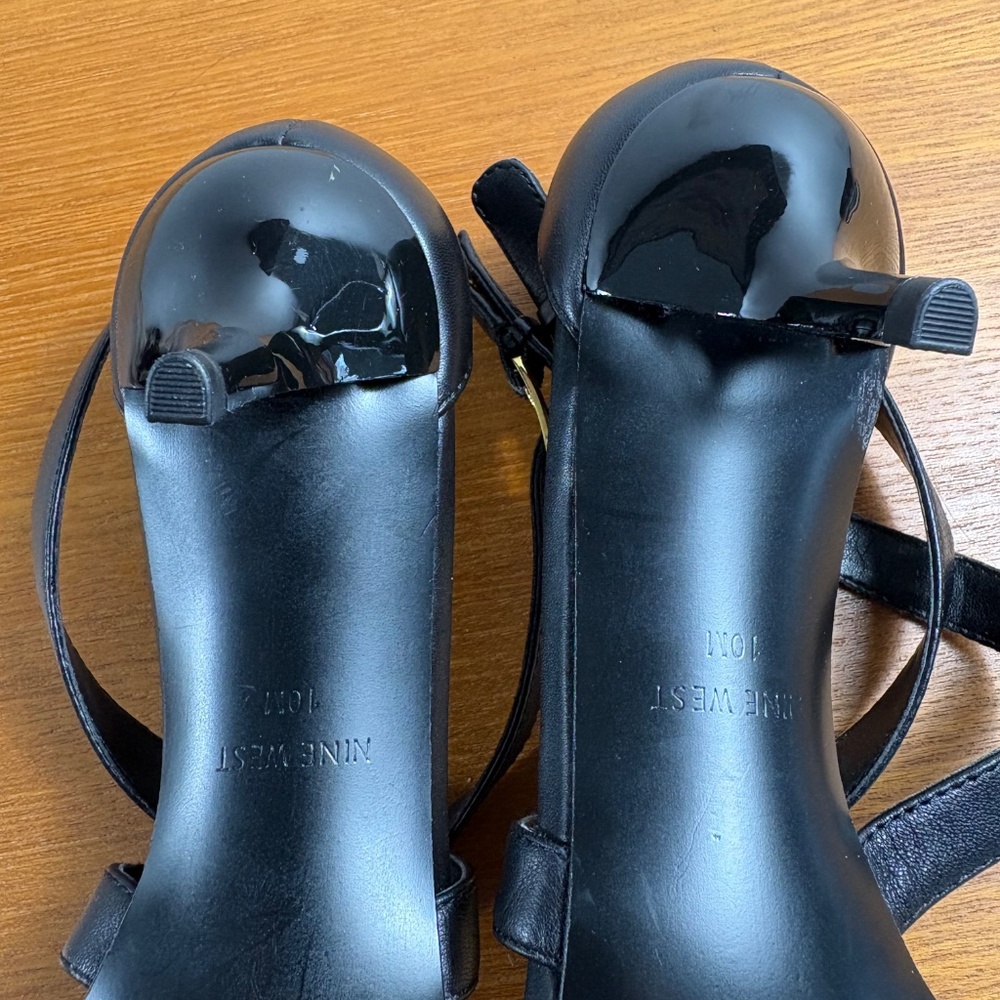 NWOT Nine West Black Leather Strappy Heeled Sandals - Picture 5 of 11